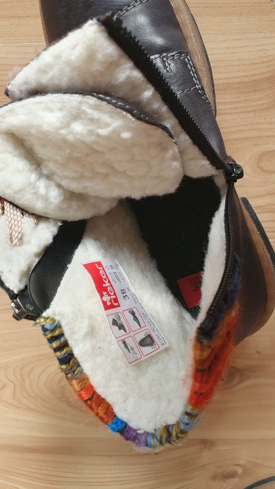botki Rieker 38 granatowe granat trapery sznurowane z wełną