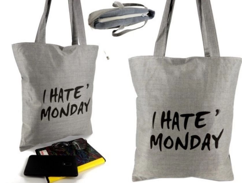 torba bawełniana szara z napisem i hate monday'