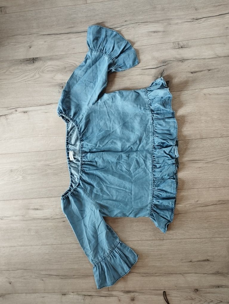 Niebieska dżinsowa jeans koszula bluzka ZARA z falbanką S M L 36 38 40