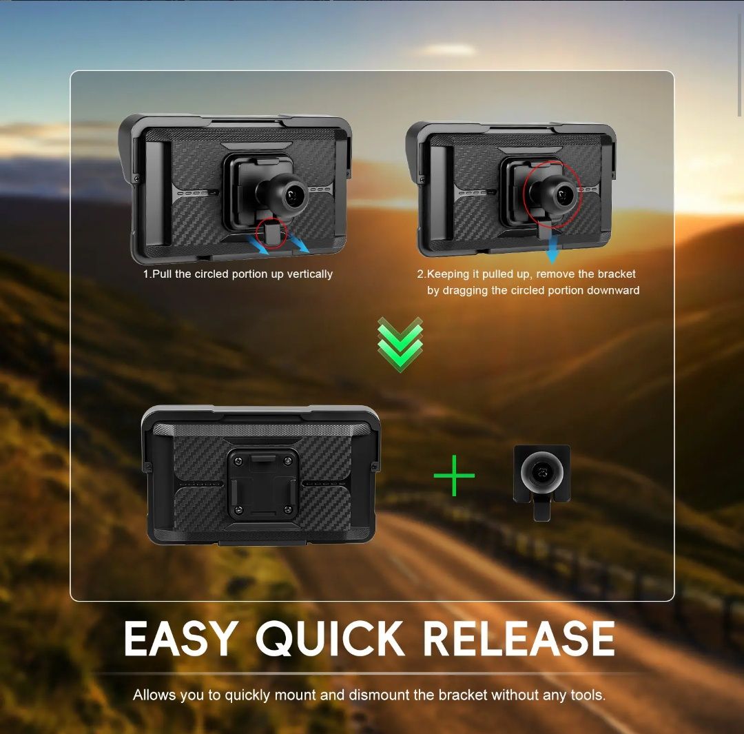 Monitor Moto 5" HD Wireless CarPlay/Android Auto | IP68 | TPMS | NOVO