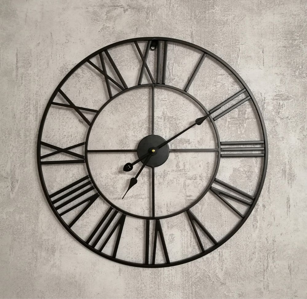 Zegar Ścienny na Ścianę Rzymski 60 cm Duży Czarny Retro 3D do Salonu