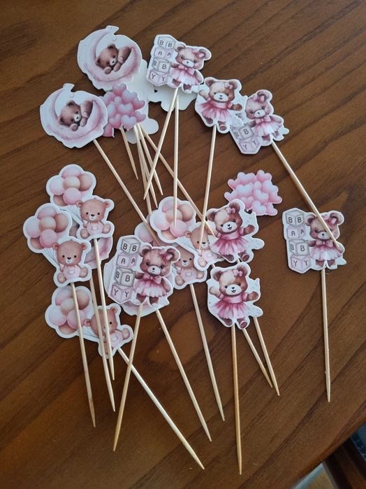Painel/Bolo fraldas/Lembranças/Pratos -Urso Rosa Chá de Bebé/Revelação
