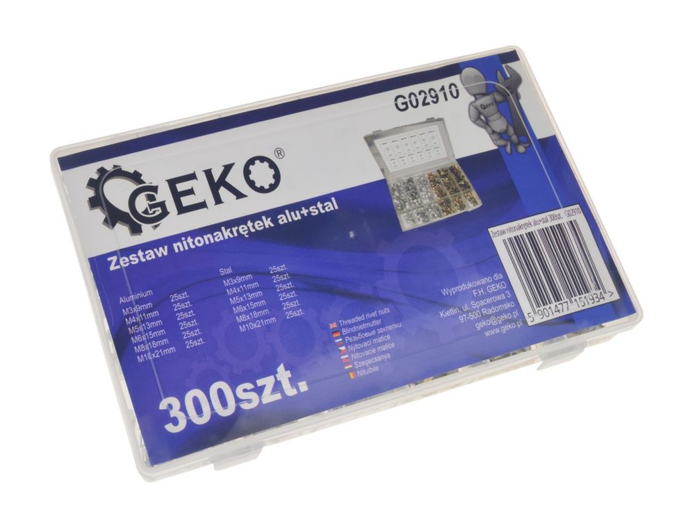 Набор алюминиевых заклепок-гаек 300шт Geko 02910