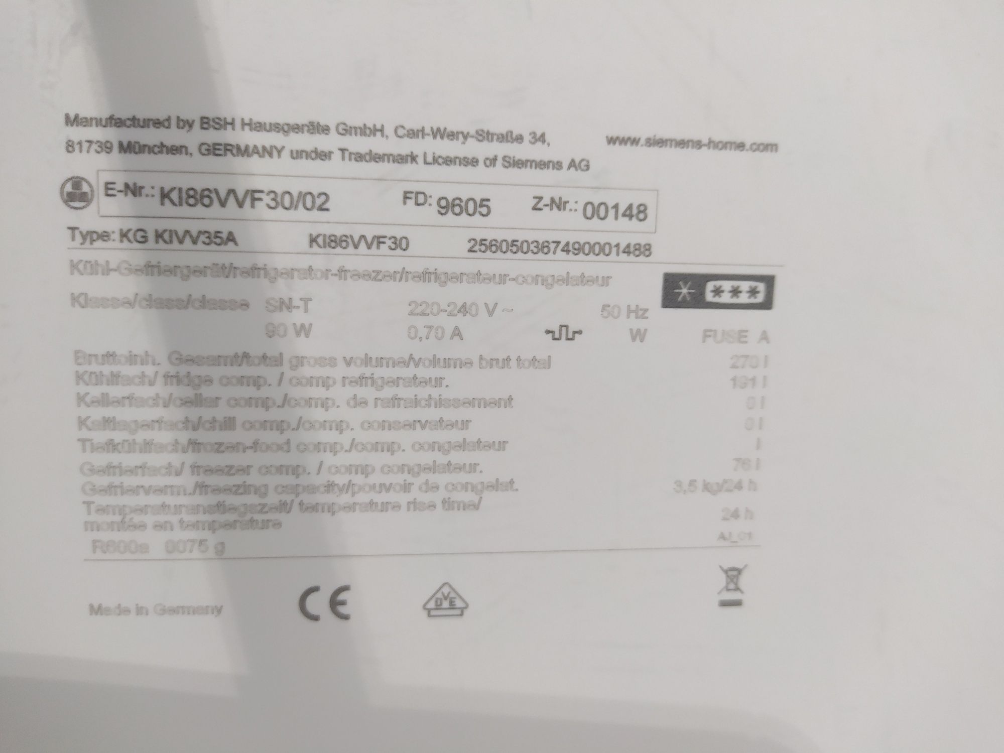 Вбудований холодильник  Siemens KI86VVF30