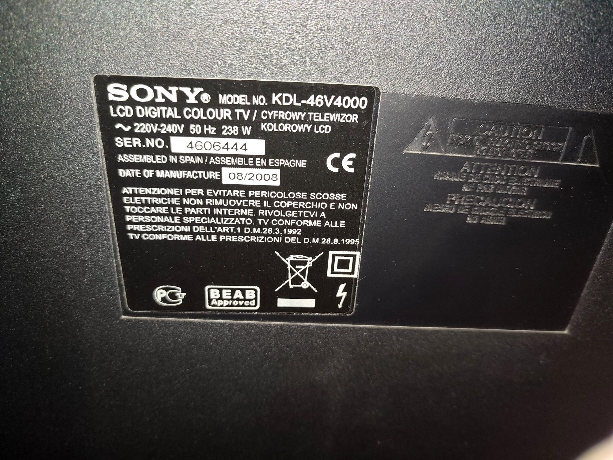 Телевізор плаский Sony Bravia KDL-46V4000 телевизор с плоским экраном