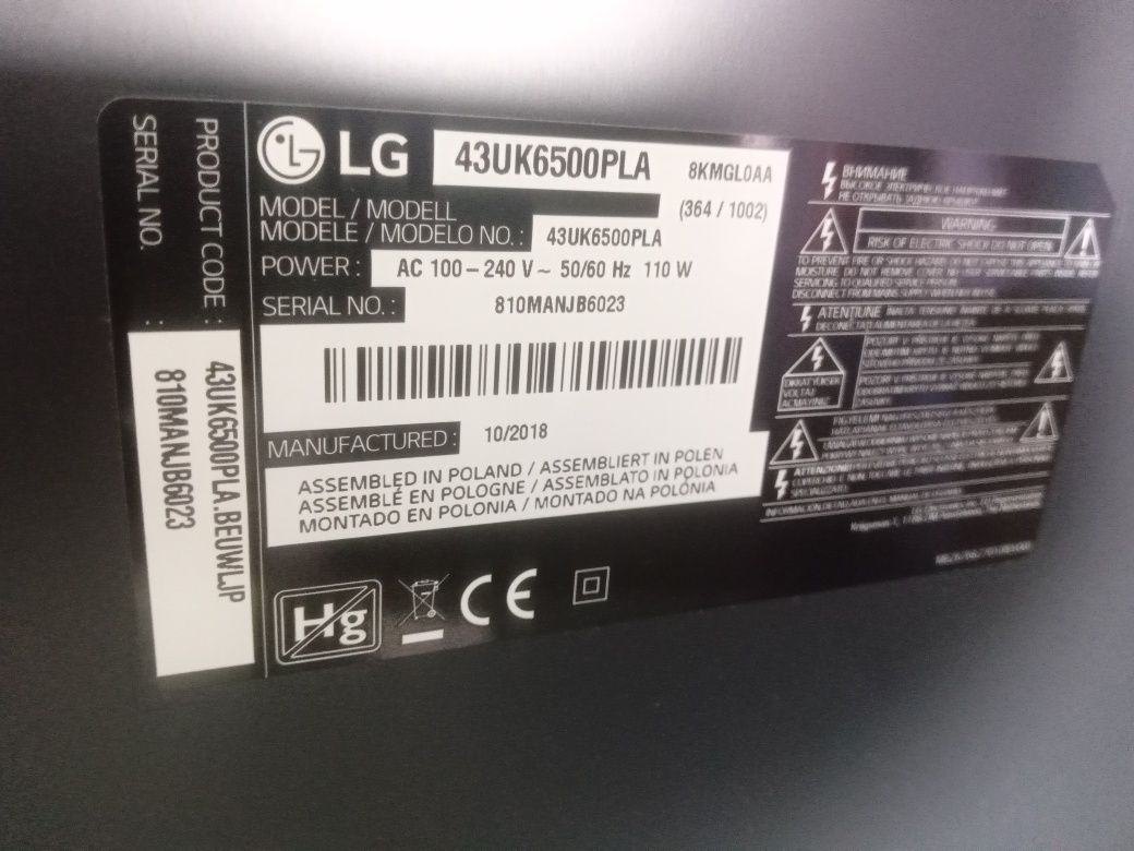 Tv LG 43UK6500PLA peças 12€ tudo