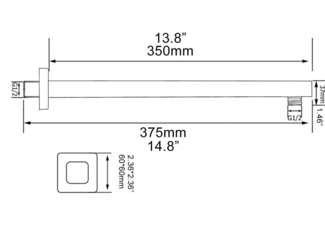 Tecmolog HPF002 Ramię prysznicowe 35 cm Stal nierdzewna 1/2 cala kwadr