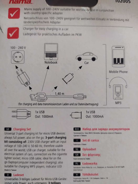 Ładowarka Sieciowa + samochodowa + kabel Micro USB Zestaw