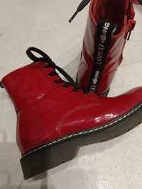 33 buty Lasocki Young trzewiki glany lakierowane czerwone skórzane ccc