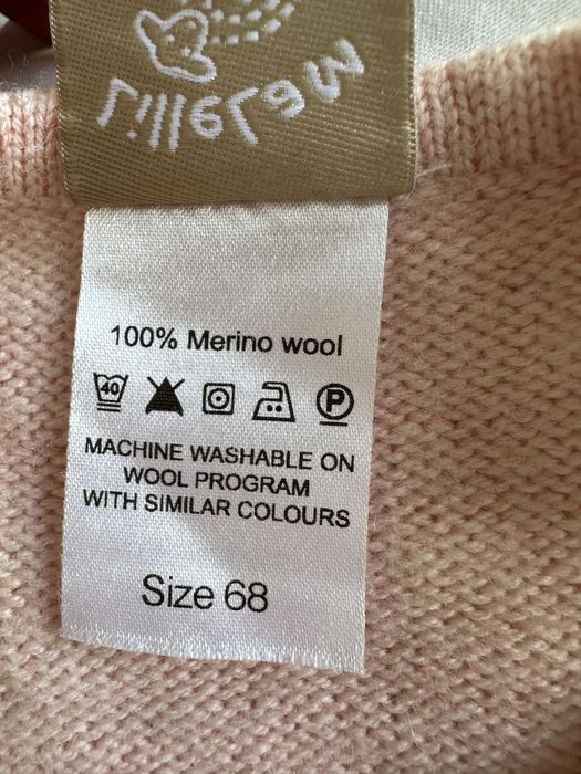 Wełniane spodnie merino na szelki ogrodniczki 62 68 74 cm Lillelam