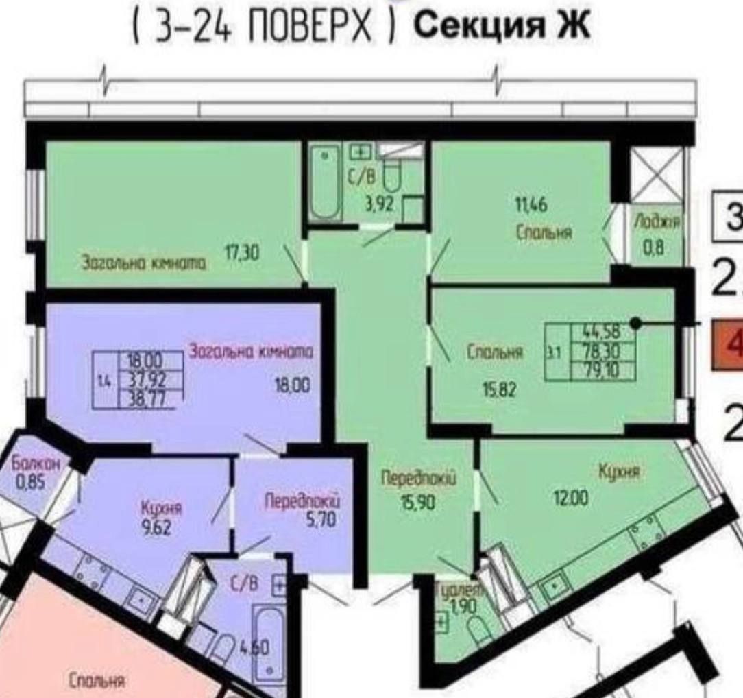 3 кімнатна, 80м2, ЖК Family and Friends, 2га черга секція Ж, переуст.