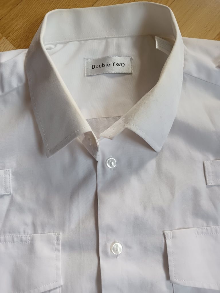 Męska biała koszula XL/XXL krótki rękaw pagony kołnierzyk 42/43