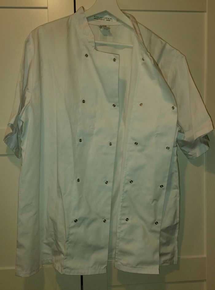 Nowa, biała, rozpinana bluza kucharska Tibard L, krótki rękaw