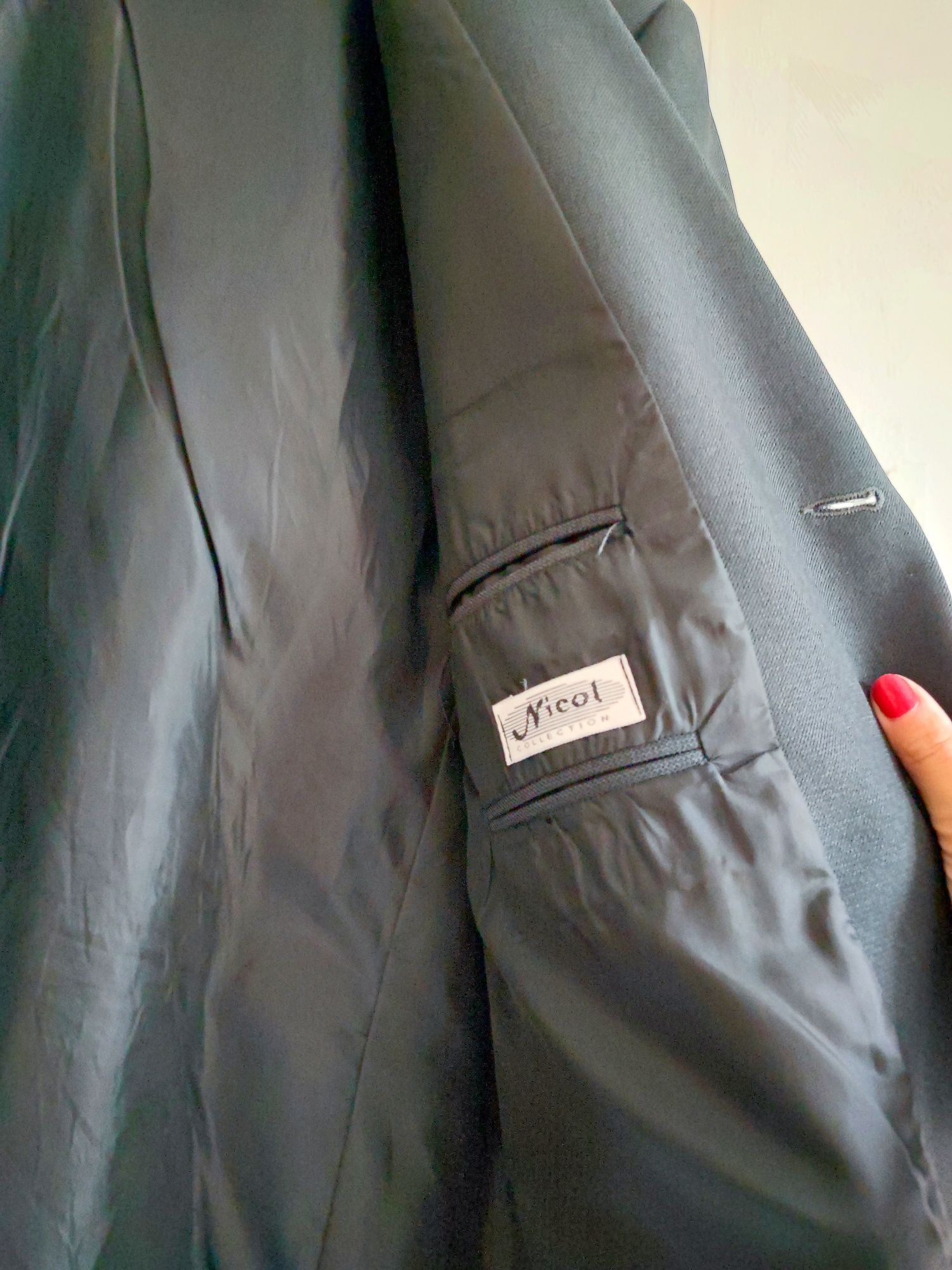Czarny elegancki komplet męski garniturowy L/XL wesele klasyk