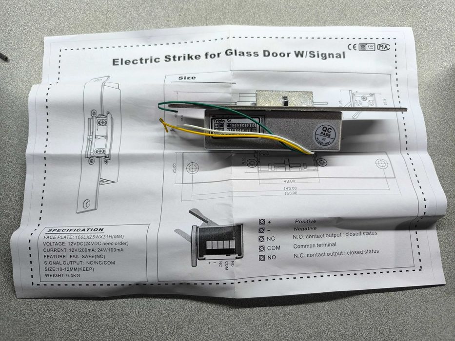 2 Uni. Fechadura/Trinco Elétrico p/portas de Vidro 12 VDC - NOVO