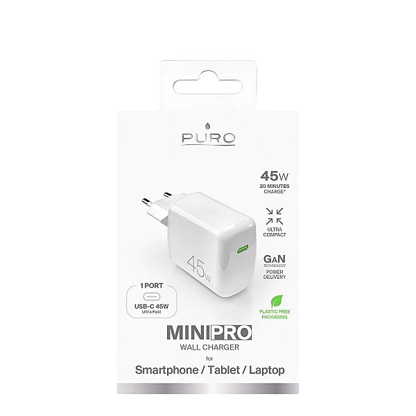 Ładowarka sieciowa Puro Super Mini 45W PD GaN USB-C - biała