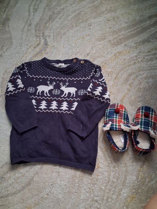 Sweter w motywem świątecznym 92 H&M gratis kapcie