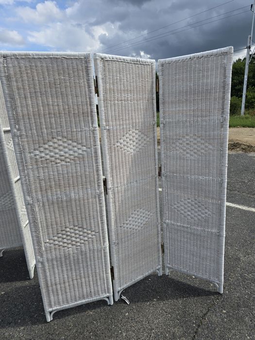 Parawan ratan rattan  naturalny  biały ,solidne zawiasy  138x164
