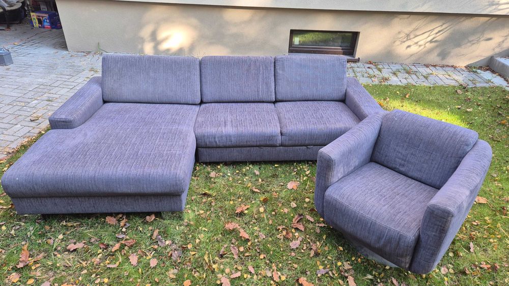 Kanapa sofa narożna rozkładana z fotelem zestaw