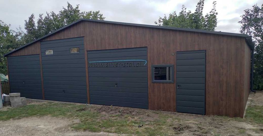 Garaż blaszany 12x6m 11x6 Silver-stal Garaże RAL 7016 Orzech