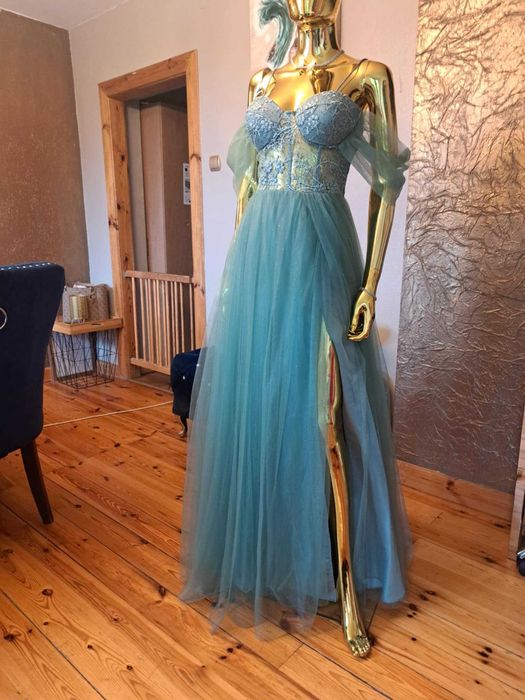 Suknia gorset+tiul lazurowa R36, na studniówkę, bal. Polski producent!