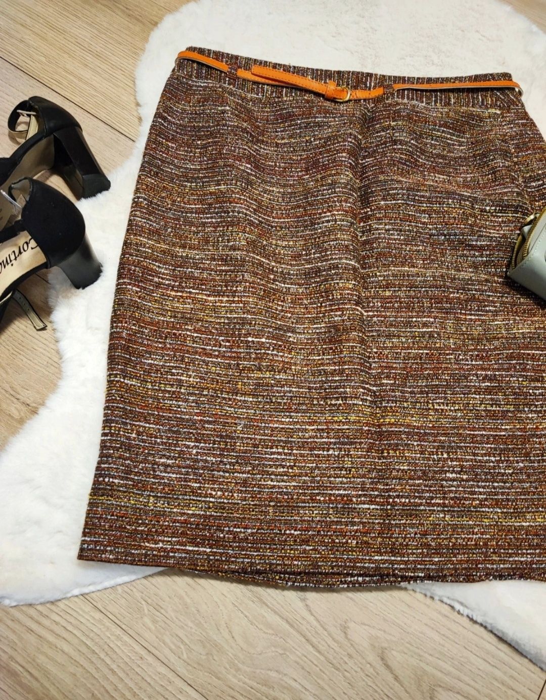 Laura Ashley! Elegancka spódnica damska z paskiem M38 praca wizytowa