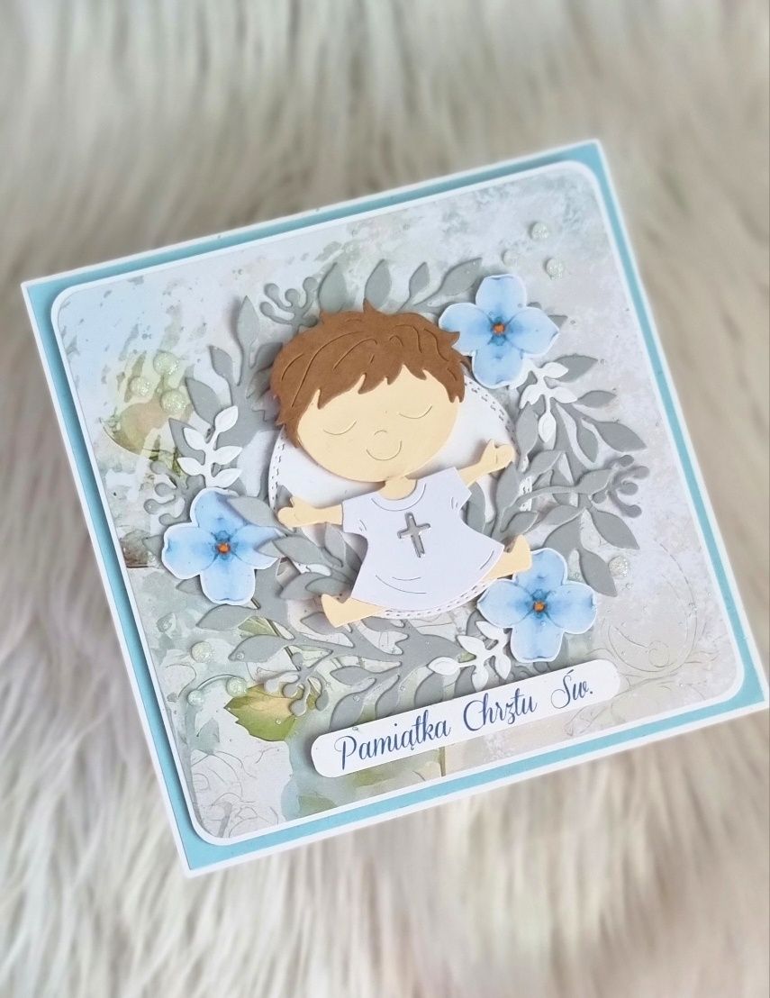 Pamiątka Chrztu Św. dla chłopca, kartka handmade