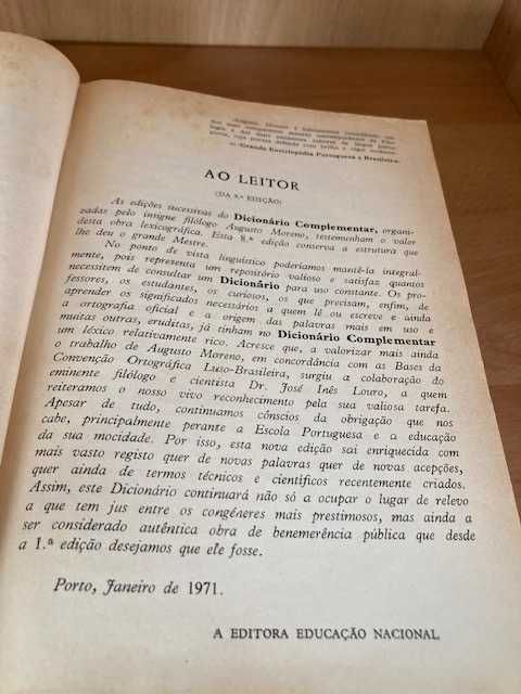 Dicionário complementar da língua portuguesa - 1971