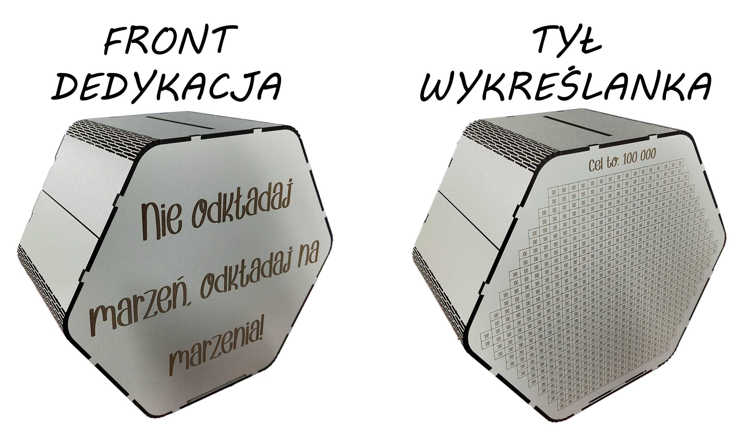 Duża skarbonka wykreślanka 100 000 INDYWIDUALNA DEDYKACJA 30 x 25 x 15