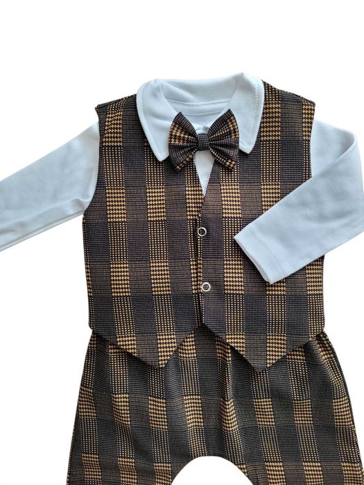 Garniturek dla dziecka na chrzest roczek urodziny kamizelka BRĄZ 80