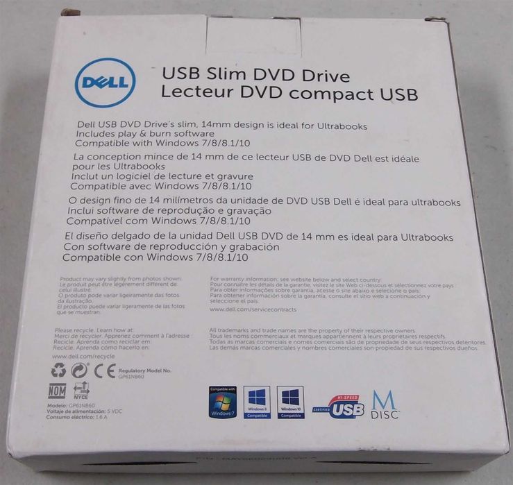 Leitor/gravador DVD USB externo Dell DW316 NOVO