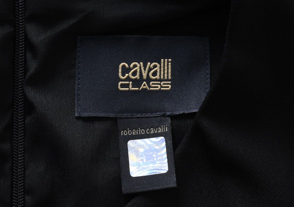 ROBERTO CAVALLI CLASS elegancka sukienka midi z długim rękawem 36 38