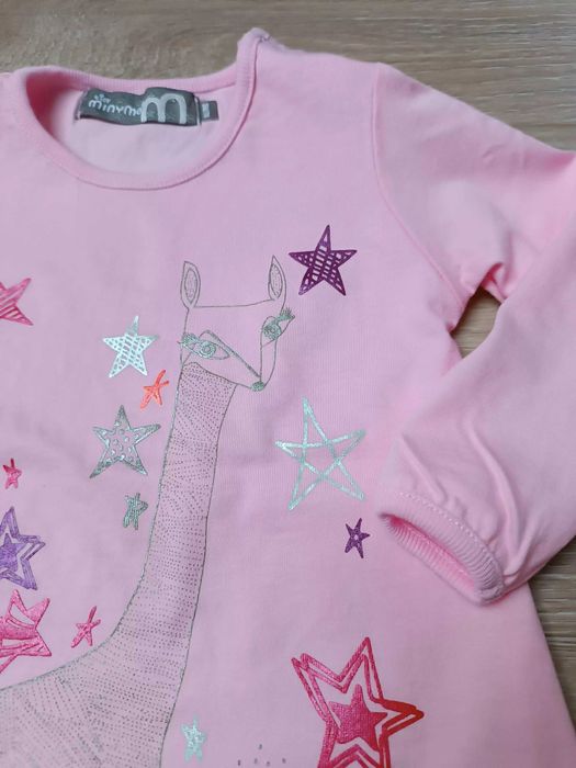 Bluzka koszulka długi rękaw różowa lama na wrotkach 'Minymo' 74