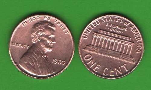 1 цент США 1980 год.