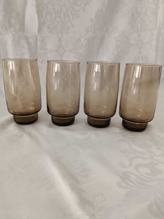 Szklanki PRL vintage dymione -  komplet 4 szt