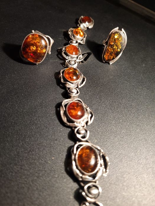 Srebro bursztyn branzoletka