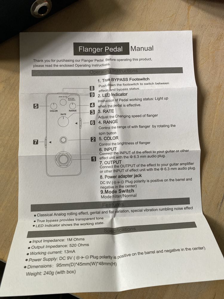 Flanger rowin efekt gitarowy pedal effect delay reverb