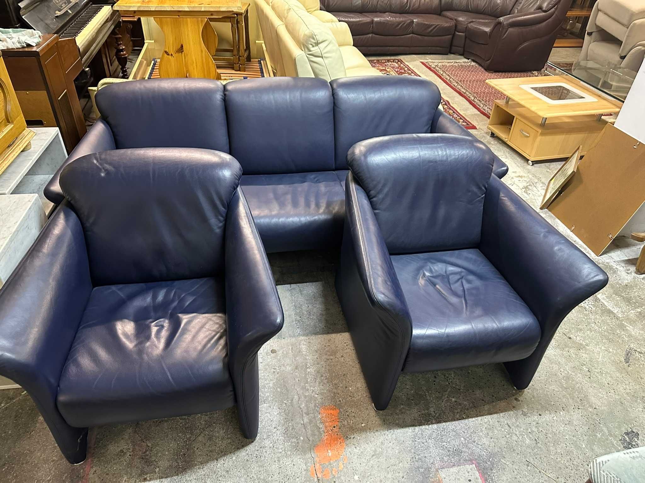 Wypoczynek 3+1+1 Sofa fotele skóra prawdziwa z Niemiec DOWÓZ DO DOMU