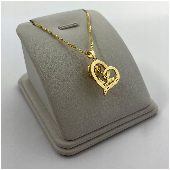 Złoty Naszyjnik Serce 925/585 Serduszko Z Różą Łańcuszek Zawieszka + G