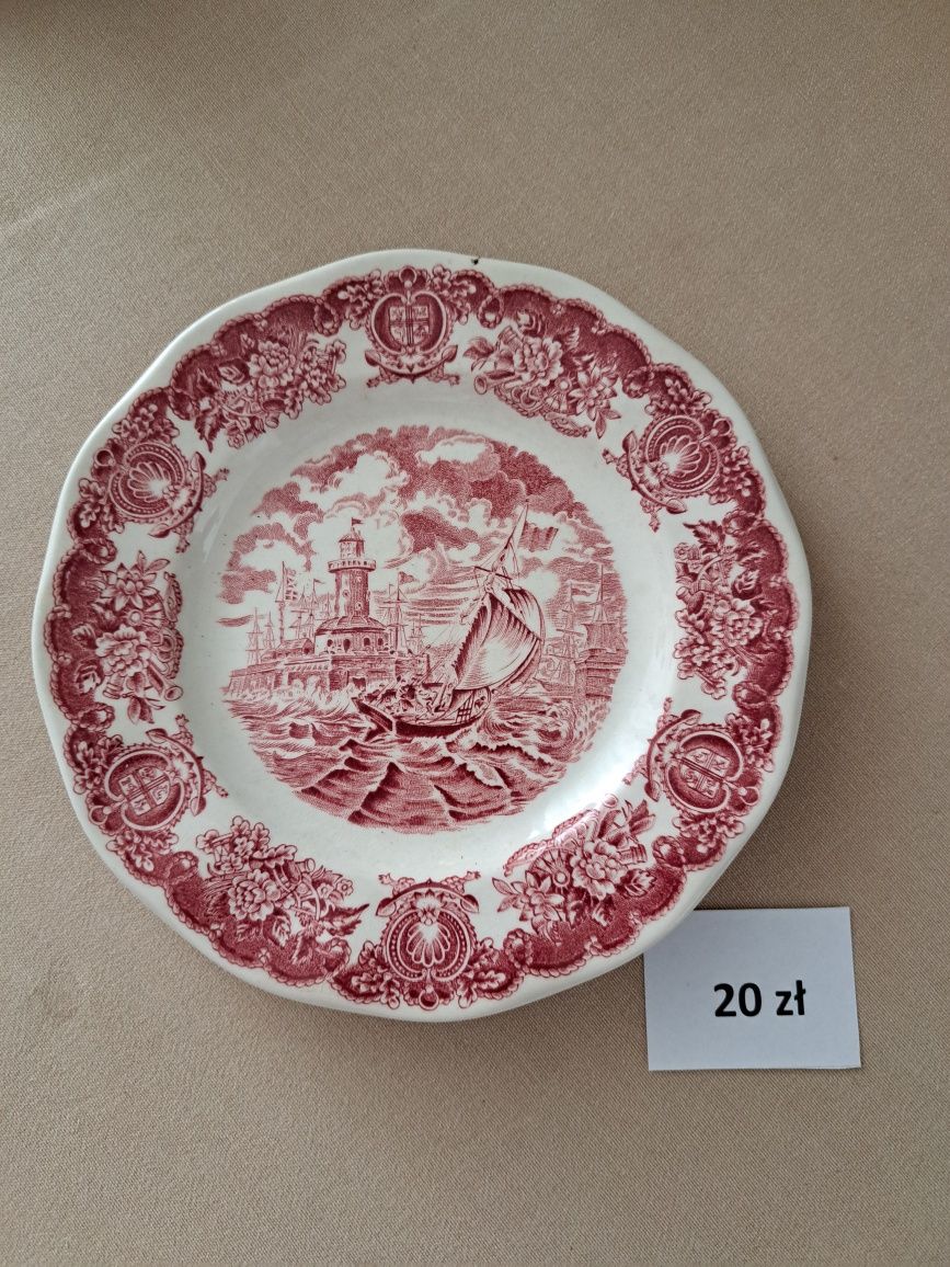 zestaw 9 szt. porcelana angielska, różowe dekoracje