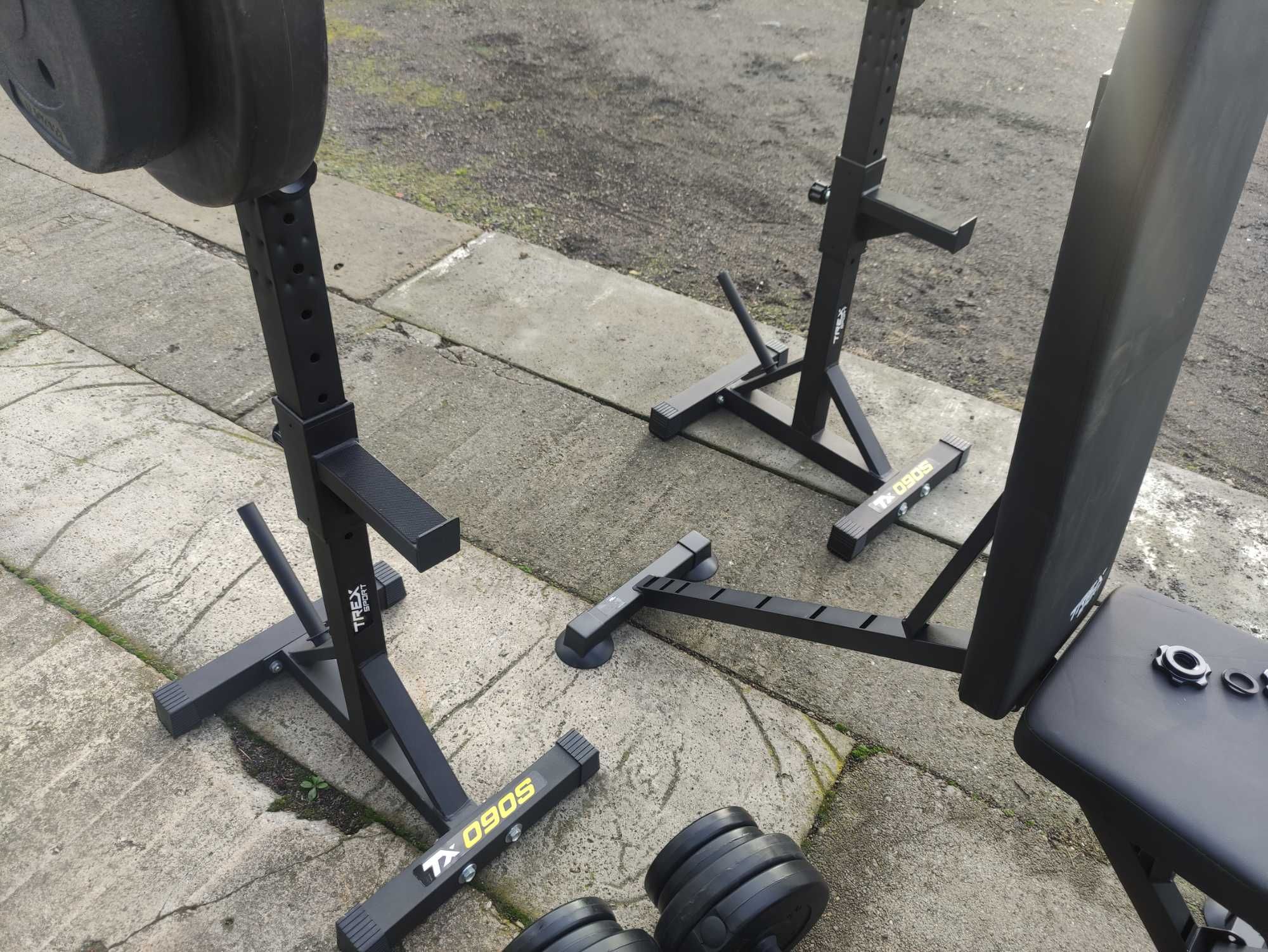 Ławka ławeczka stojaki z asekuracją gryf 97kg hantle obciążenie