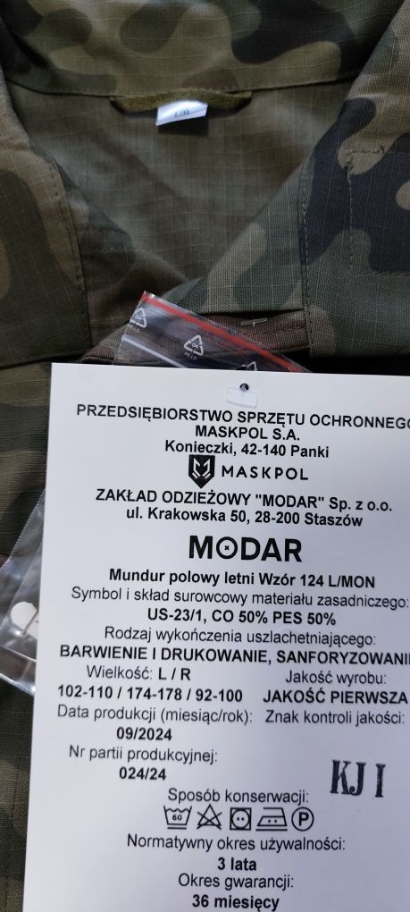 Mundur polowy letni wzór 124 L/MON
L/R