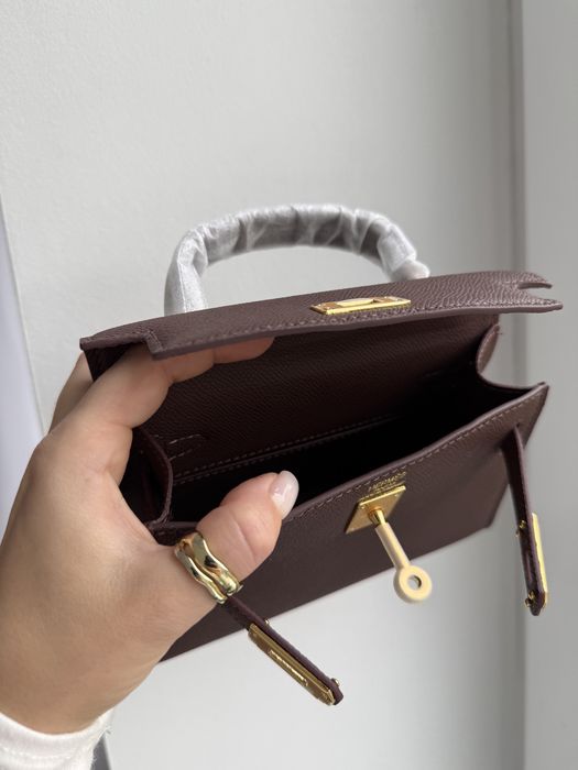 Сумка Hermes Kelly шкіра | шоколадна та бургунді | золота фурнітура