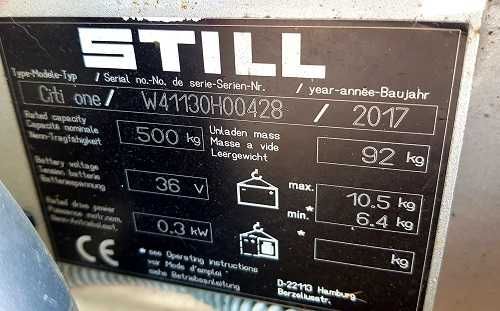 Wózek paletowy widłowy paleciak unoszący STILL City One elektr 500kg