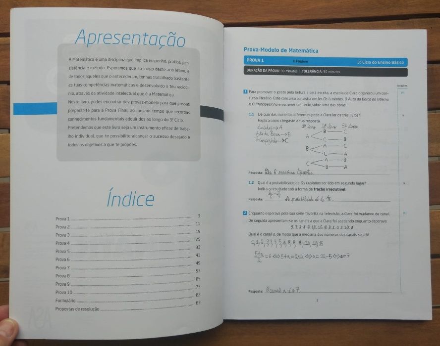 "Provas Modelo 9º Ano Matemática 2016" ASA - Ótimo Estado/Preenchido
