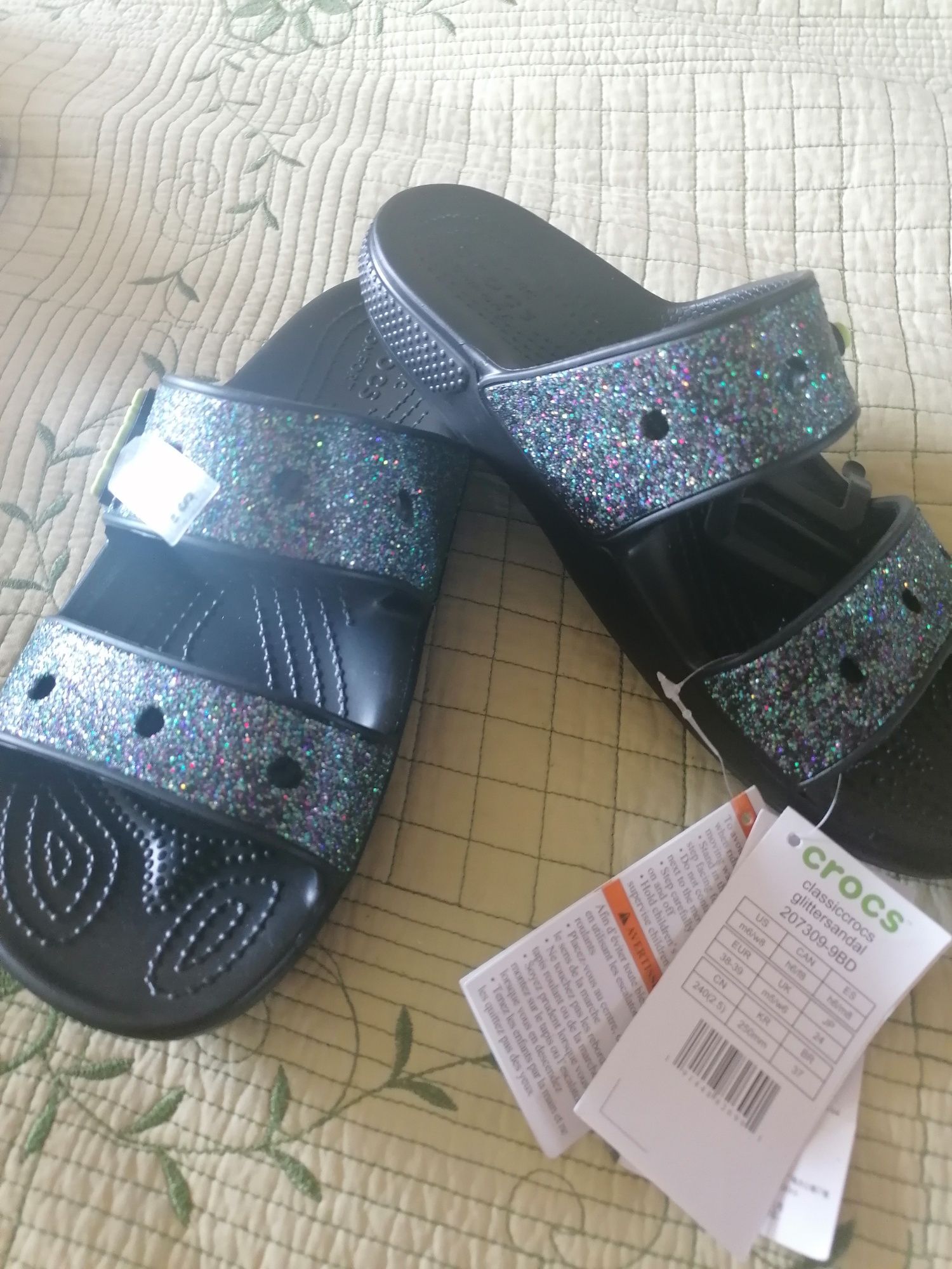 Сандали шлепки crocs glitter sandal w6, w7, w 9