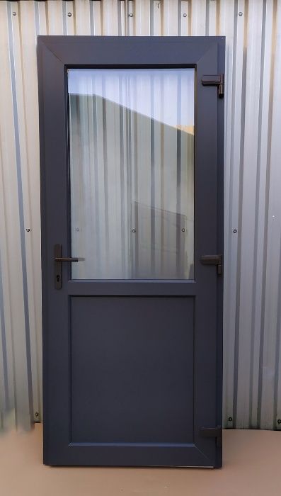 Drzwi zewnętrzne PCV sklepowe  biurowe 90x210 antracyt  ciepłe