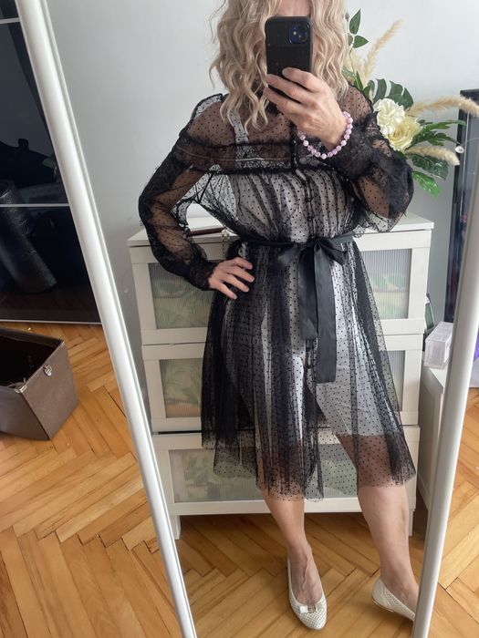 Sukienka piekna na kazda okazje czarna koronka roz S/M firma Zara