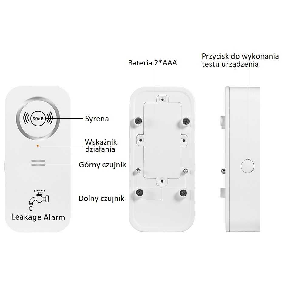 Podwójny czujnik wycieku wody z syreną alarmową 90db
