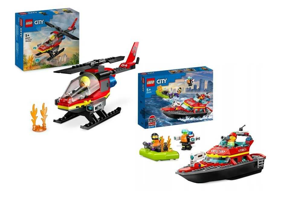 Zestaw LEGO Straż Pożarna Łódź + Helikopter